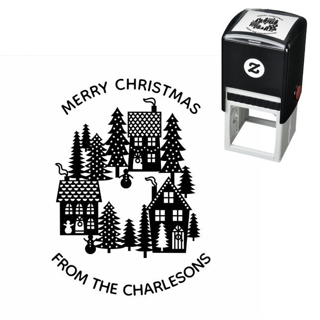 Carimbo Auto Entintado Feriado Personalizado da Vila de Natal (Christmas Village personalized holiday self inking stamp)