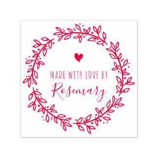 Carimbo Auto Entintado Ferida Botânica Vermelha Feita Com Amor Por