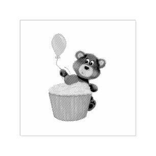 Carimbo Auto Entintado Festa de Cupcake de Urso de Nascimento e Cereja