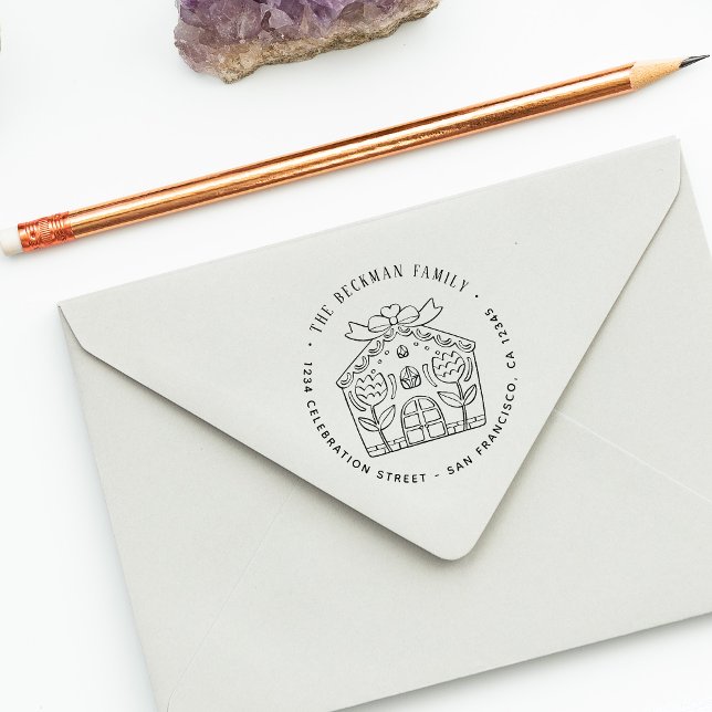 Carimbo Auto Entintado Festa de Natal, Natal, Festa de Natal Endereço de  (Christmas Gingerbread Holiday Party Return Address Self-inking Stamp)