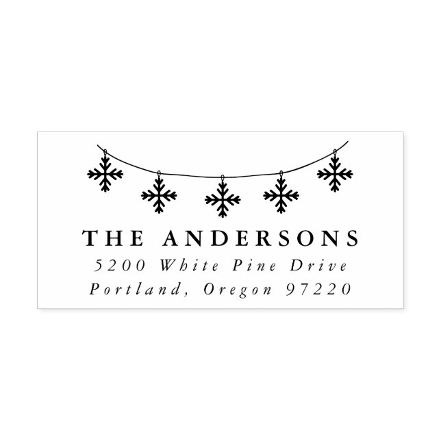 Carimbo Auto Entintado Festivo Snowflake Garland Endereço para devolução (Design)