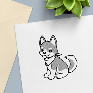 Carimbo Auto Entintado Filhote de cachorro Husky cinza e branco