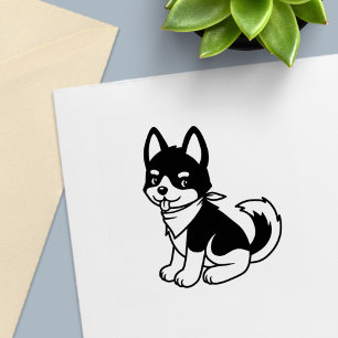Carimbo Auto Entintado Filhote de Husky Preto e Branco
