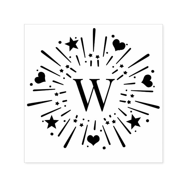 Carimbo Auto Entintado Fireworks Burst Stars Heart Center 1 Inicial #2 (Design)