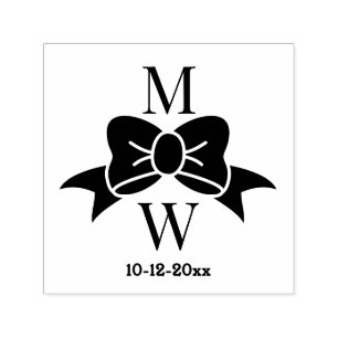 Carimbo Auto Entintado Fita de Arco Elegante #3V Iniciais de Casal Nupcia