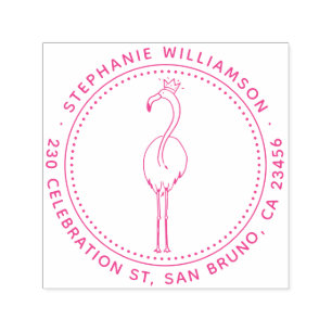 Carimbo Auto Entintado Flamingo Princess Custom Round Name Endereço de de