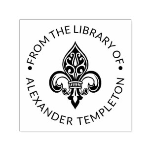 Carimbo Auto Entintado Fleur de Lis Heráldica #26 Nome do Livro da Biblio