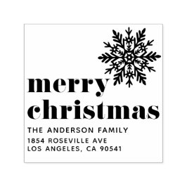 Carimbo Auto Entintado Floco de neve e tipografia negra Feliz Natal