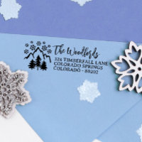 Flocos de neve Montanha Pinheiros Russos Família e