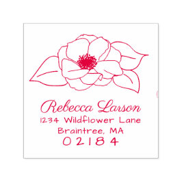 Carimbo Auto Entintado Flor de Anêone Desenhado à Mão e Saída Endereço de