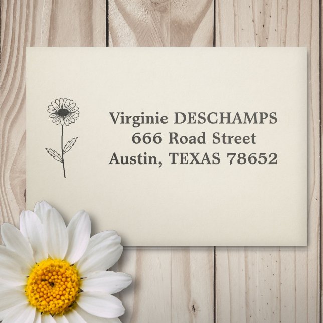 Carimbo Auto Entintado Flor de Arte da Linha de Margarida Botânica (Botanical Daisy Line Art Flower Self-inking Stamp)