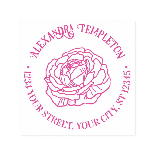 Carimbo Auto Entintado Flor de Ranunculus Bonito Nome Endereço de Devoluç (Design)