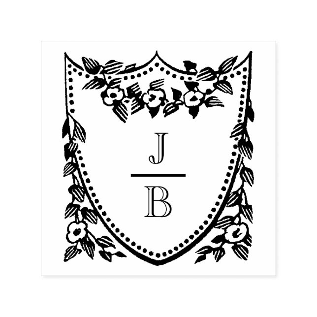 Carimbo Auto Entintado Floral Crest 2 Initial Wedding Monogram #2CA-ND (Design)