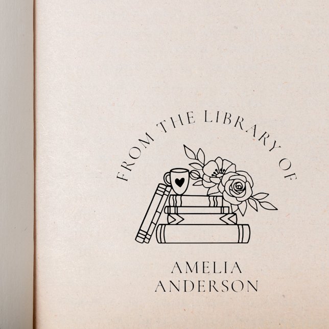 Carimbo Auto Entintado Floral da Biblioteca do Nome Personalizado (Criador carregado)