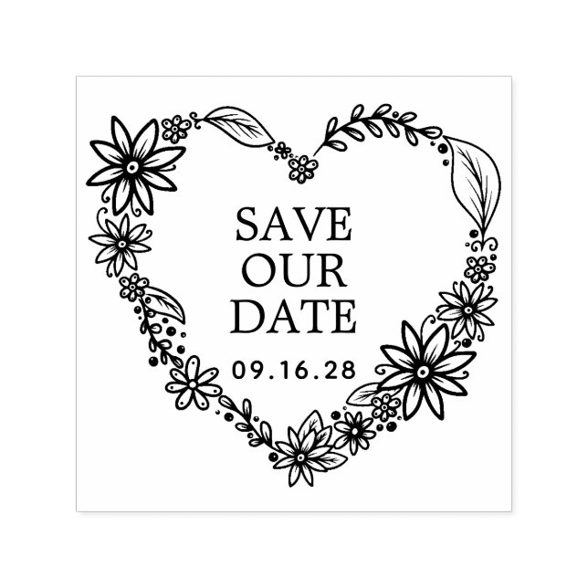 Carimbo Auto Entintado Floral Heart Wreath Save The Date (Design)