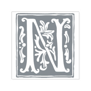 Carimbo Auto Entintado Floral - Letra alfabética N Tipografia Vintage
