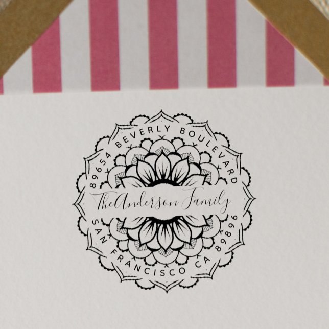 Carimbo Auto Entintado Floral Mandala Moderna Typografia Endereço de Devo (Criador carregado)