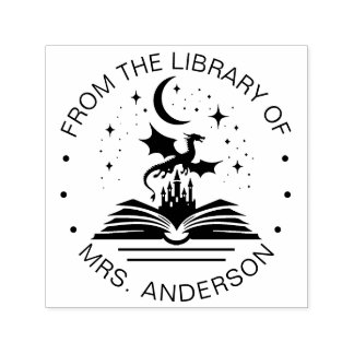 Carimbo Auto Entintado Floral Moon Cat Book Library Teacher