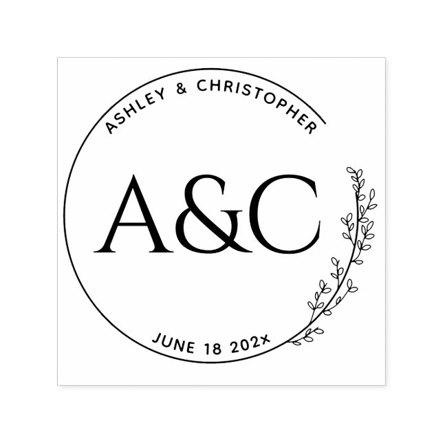 Carimbo Auto Entintado Floral Stem Wedding Inicial (Design)