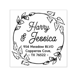 Carimbo Auto Entintado Floral Wreath Couple Return Address Rubber Stamp