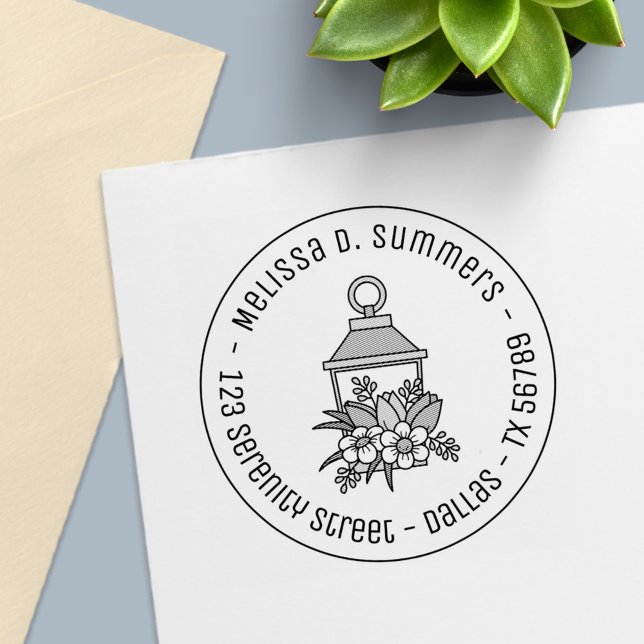 Carimbo Auto Entintado Flores de Lanterna do Jardim Endereço 1 (Criador carregado)