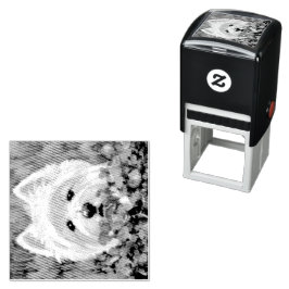 Carimbo Auto Entintado Flores de Westie e Rosa