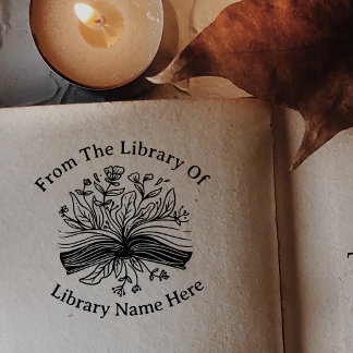 Carimbo Auto Entintado Flores e Livro da biblioteca do livro seu nome