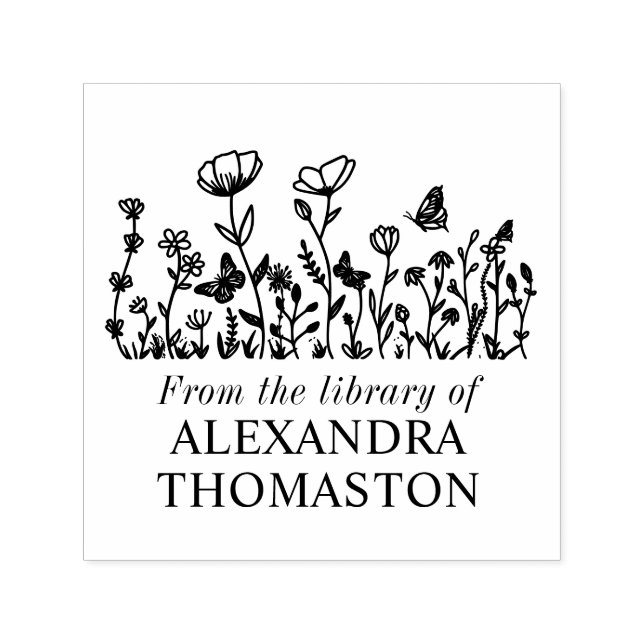Carimbo Auto Entintado Flores Elegantes, Nome do Livro da Biblioteca de B (Design)