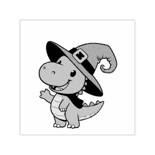Carimbo Auto Entintado fofo dino bruxa de desenho animado halloween