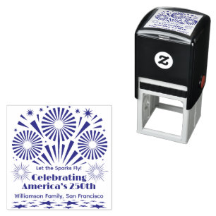 Carimbo Auto Entintado Fogos de Artifício Celebrando o 250º Ano da Améric