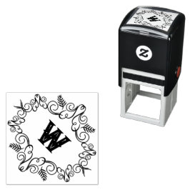 Carimbo Auto Entintado Folhagem Festiva Arte Deco Monograma Feriado Vinta