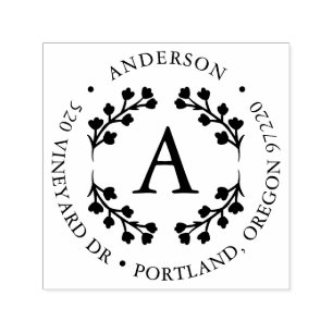 Carimbo Auto Entintado Folhagem Floral Negrito Caminho Monograma Endereço