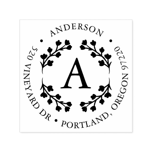 Carimbo Auto Entintado Folhagem Floral Negrito Caminho Monograma Endereço (Design)