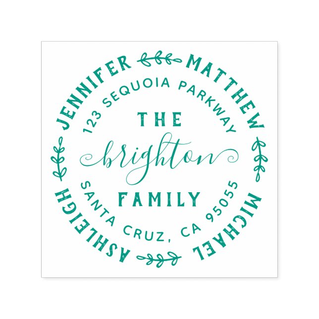 Carimbo Auto Entintado Folhas Desenhadas à Mão | Nomes de família e ender (Design)