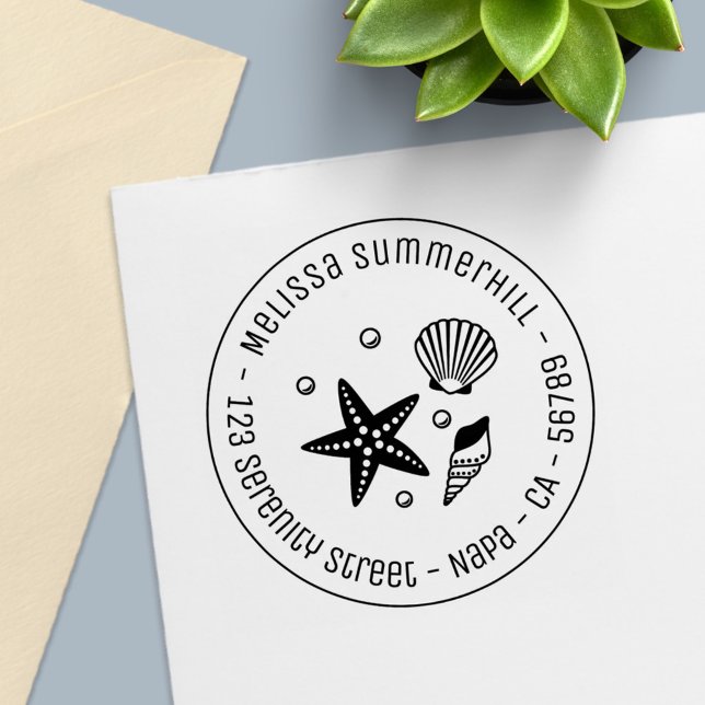 Carimbo Auto Entintado Frigorífico de Seashell náutico prepara endereço r (Criador carregado)