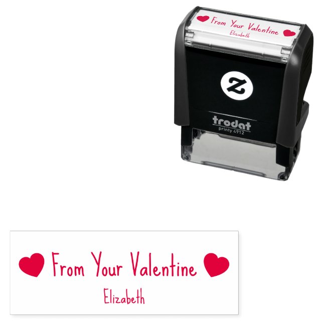 Carimbo Auto Entintado From Your Valentine with 2 Hearts and Name (In Situ)