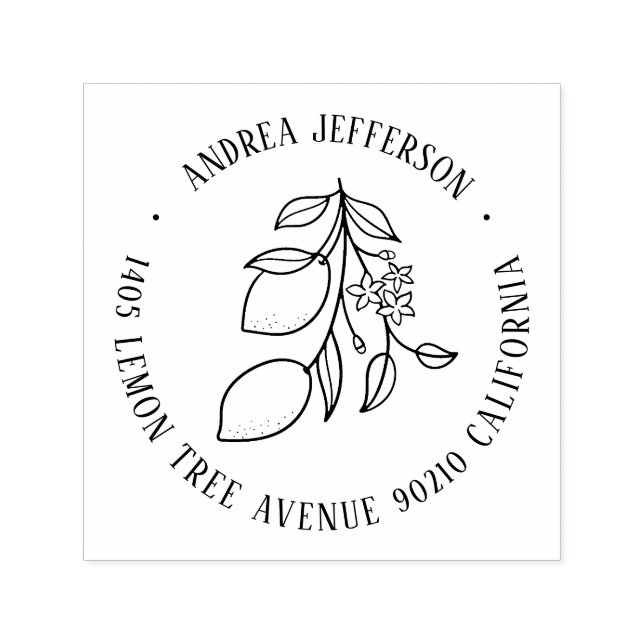 Carimbo Auto Entintado Fruta de limão e nome personalizado de flor Endere (Design)