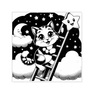 Carimbo Auto Entintado Gatinho bonito sobe escada até a lua
