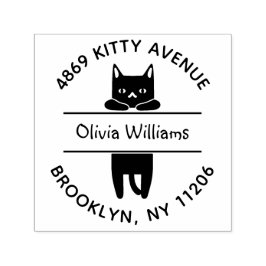 Carimbo Auto Entintado Gatinho Preto Cinto Gato Cartoon Arredondado Ender