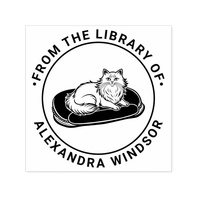 Carimbo Auto Entintado Gato de Cabelo Comprido no Nome do Livro da Biblio (Design)