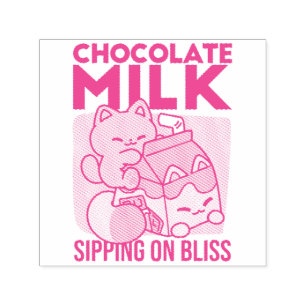 Carimbo Auto Entintado Gato de Leite de Chocolate Kawaii – Bebida Aconche