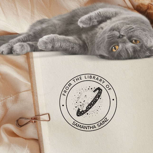 Carimbo Auto Entintado Gato Espacial Da Biblioteca De Livros (Criador carregado)