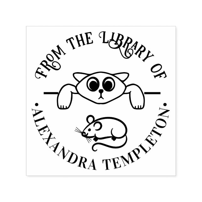 Carimbo Auto Entintado Gato Fofo de Olho no Rato Nome do Livro da Bibliot (Design)