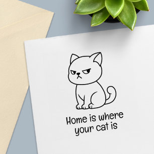 Carimbo Auto Entintado Gato Mal-Humorado com Texto Personalizado