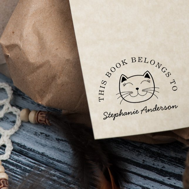 Carimbo Auto Entintado Gato sorridente | Personalizar Este Livro Pertence (Criador carregado)