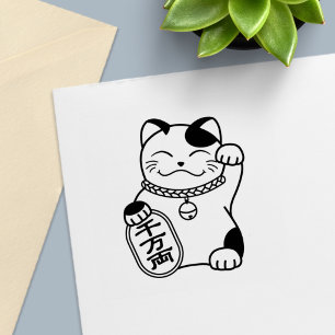 Carimbo Auto Entintado Gato Sortudo Japonês Maneki Neko Colorir