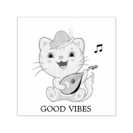 Carimbo Auto Entintado Gato Tabby Musical Fofo com Bandolim