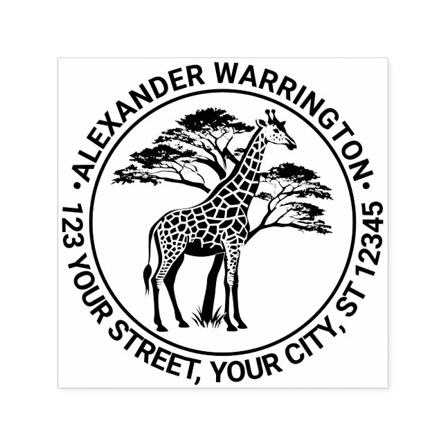 Carimbo Auto Entintado Girafa identificada por Árvore #2 Nome Endereço (Design)