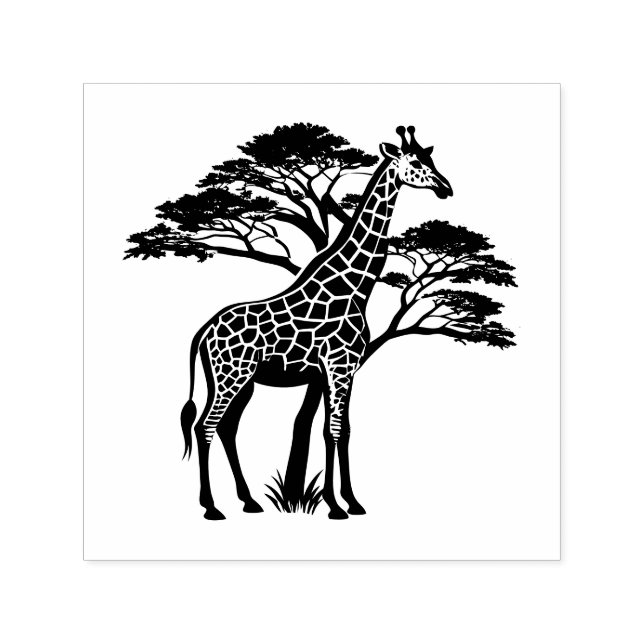 Carimbo Auto Entintado Girafa Malhada junto a Árvores Imagem Apenas Sem T (Design)