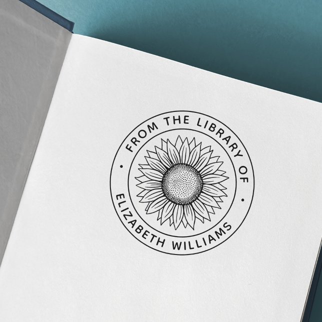Carimbo Auto Entintado Girassol da biblioteca de livro nome personalizado (Criador carregado)